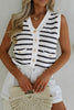 Pink Stripe V Neck Gold Buttons Elegant Sweater Vest