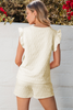 White Bow Jacquard Ruffle Sleeve Short 2pcs Outfit