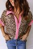 Leopard Print Contrasted Trim Animal Short Sleeve Shirt