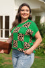 Red Plus Size Leopard Contrasted Checkered Short Sleeve Sweater