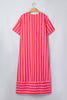 Red Stripe V Neck Cuffed Sleeve Relaxed Split Midi Dress