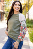 Laurel Green Floral Patchwork Long Sleeve Ribbed Blouse