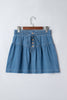 Sky Blue Half Buttons Pleated High Waist Denim Mini Skirt with Drawstring