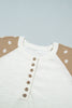 Khaki Polka Dot Contrast Long Sleeve Button V Neck Sweater