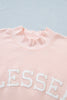 Light Pink BLESSED Embroidered Trim Patch Graphic Plus Size Mock Neck Sweatshirt