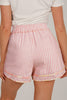 Light Pink Floral Trim Ribbon Knot Striped Casual Shorts