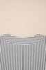 Black Stripe Plus Size V Neck Roll-tab Short Dolman Sleeve Blouse