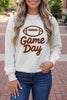 White Embroidered Slogan Game Day Rugby Pattern Crewneck Sweatshirt