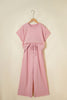 Light Pink Solid Color Loose Tee Drawstring Wide Leg Pants 2pcs Outfit