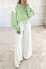Light Blue Polka Dot Patchwork Colorblock Long Sleeve Casual Two Piece Pants Set