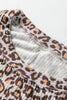 Khaki Leopard Ribbed Long Sleeve Top Drawstring Shorts 2pcs Outfit