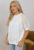 White Lace Crochet Short Sleeve Round Neck T Shirt