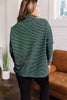 Green Stripe High Neck Dropped Shoulder Long Sleeve Casual Top