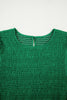 Dark Green Solid Textured Smocked Puff Short Sleeve High Waist Long Dress
