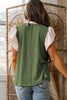 Vineyard Green Plus Size Contrast Frilled Neckline Ruffled Short Sleeve Ribbed Textured Blouse