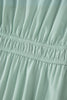 Clearly Aqua Solid Color V Neck Short Puff Sleeve High Waist Tiered Maxi Dress