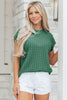 Black Solid Color Round Neck Textured Short Sleeve Sweater