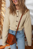 Beige Button Front Cropped Cardigan Sweater