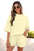 Light Pink Solid Color Exposed Seam Mock Neck Oversize Tee Casual Shorts 2pcs Outfit
