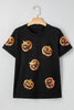 Black Sequin Pumpkin Face Halloween T Shirt