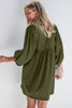 Vineyard Green Corduroy Snap Buttons Empire Waist Bracelet Sleeve Dress