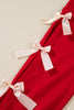Racing Red Striped Collar Patchwork Satin Bow Sweatshirt and Shorts Set
