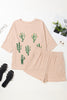 Light French Beige Cactus Forest Waffle Half Sleeve Tee Short Set