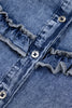 Dusk Blue Vintage Wash Denim Ruffle Detail Button Down Shirt