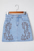 Beau Blue Western Embroidered Denim Mini Skirt