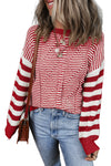 Brown Stripe Geometric Textured Drop Shoulder Sweater