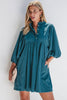 Vineyard Green Corduroy Snap Buttons Empire Waist Bracelet Sleeve Dress