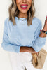 Beau Blue Solid Color Batwing Long Sleeve Top