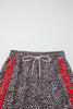 Brown Wild Leopard Print Contrast Lace Striped Detail Drawstring Pants