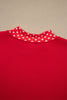 Tomato Red Polka Dot Letter Print Contrast Trim Mock Neck Sweatshirt