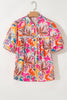 Rose Tropical Vacation Vibe Printed Button Up Short Sleeve Shirt