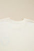White Plaid Heart Embroidered Cuffed Drop Shoulder Crew Neck Sweater