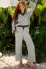 White Stripe Collared Pullover Top and Drawstring Pant Set