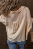 Beige Waffle Splicing Short Batwing Sleeve Flap Detail Shirt