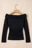 Black Floral Lace Off-shoulder Long Sleeve Slim Top