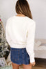 Beige Pixel Snowflake Reindeer Christmas Round Neck Casual Sweater