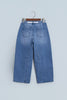 Beau Blue Solid Patchwork Grommet Tie Waist Loose Ankle-Length Jeans