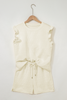 White Bow Jacquard Ruffle Sleeve Short 2pcs Outfit