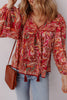 Multicolour Ethnic Paisley Print Tassel Tie Puff Sleeve Boho Blouse