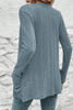 Stone Blue Ribbed Open Front Knitted Top with Pockets