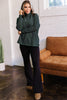 Green Stripe High Neck Dropped Shoulder Long Sleeve Casual Top