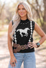 Black Western Horse Geometric Print Mock Neck Sweater Vest