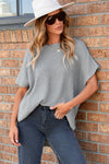 Haze Blue Short Sleeve Side Slit Oversized Sweater