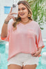 Pink Textured Half Sleeve V Neck Plus Size T Shirt with Chest Pocket