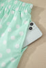 Green Polka Dot Print Color Block Trim Mock Neck Short Set