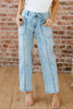 Myosotis Exposed Stitch Detail Drawstring Barrel Jeans